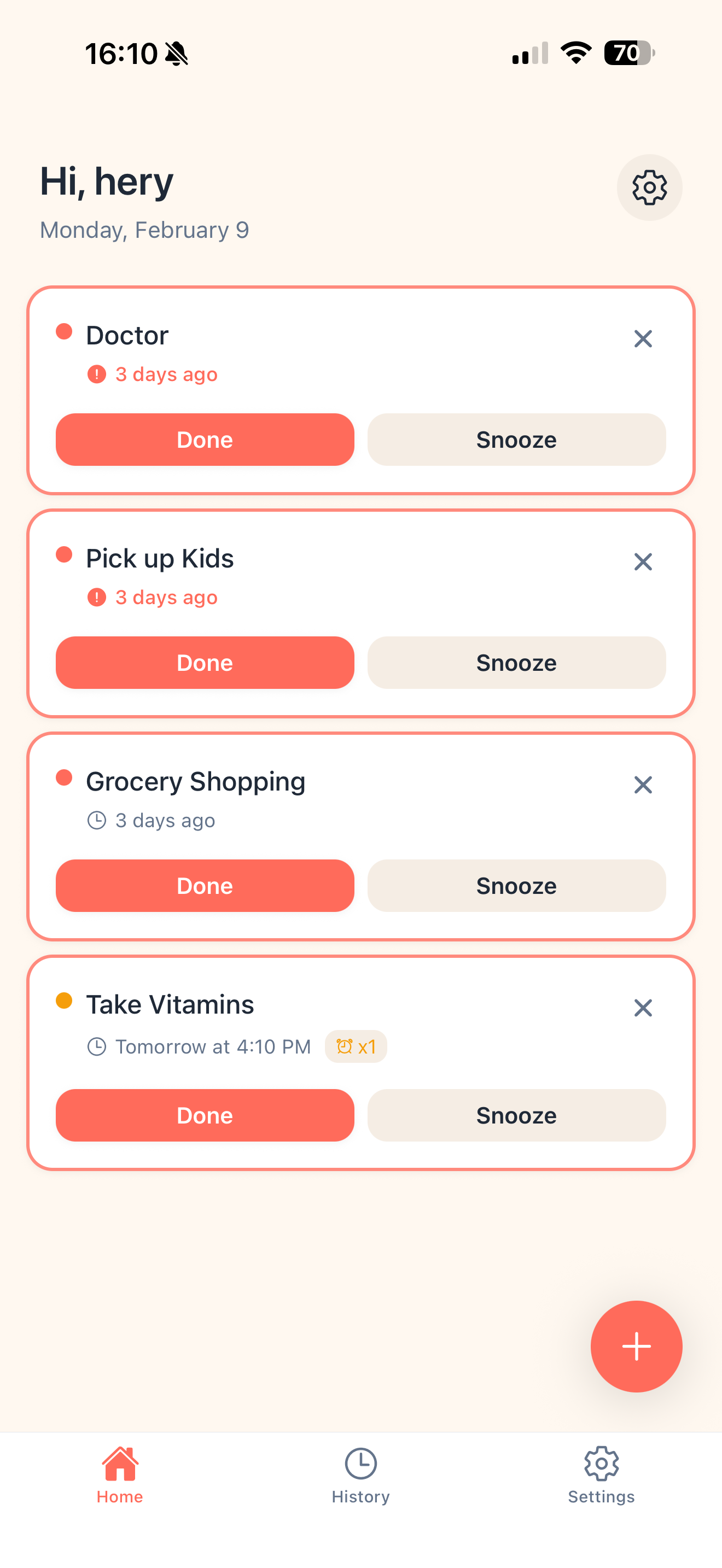 Nudge app - Home screen