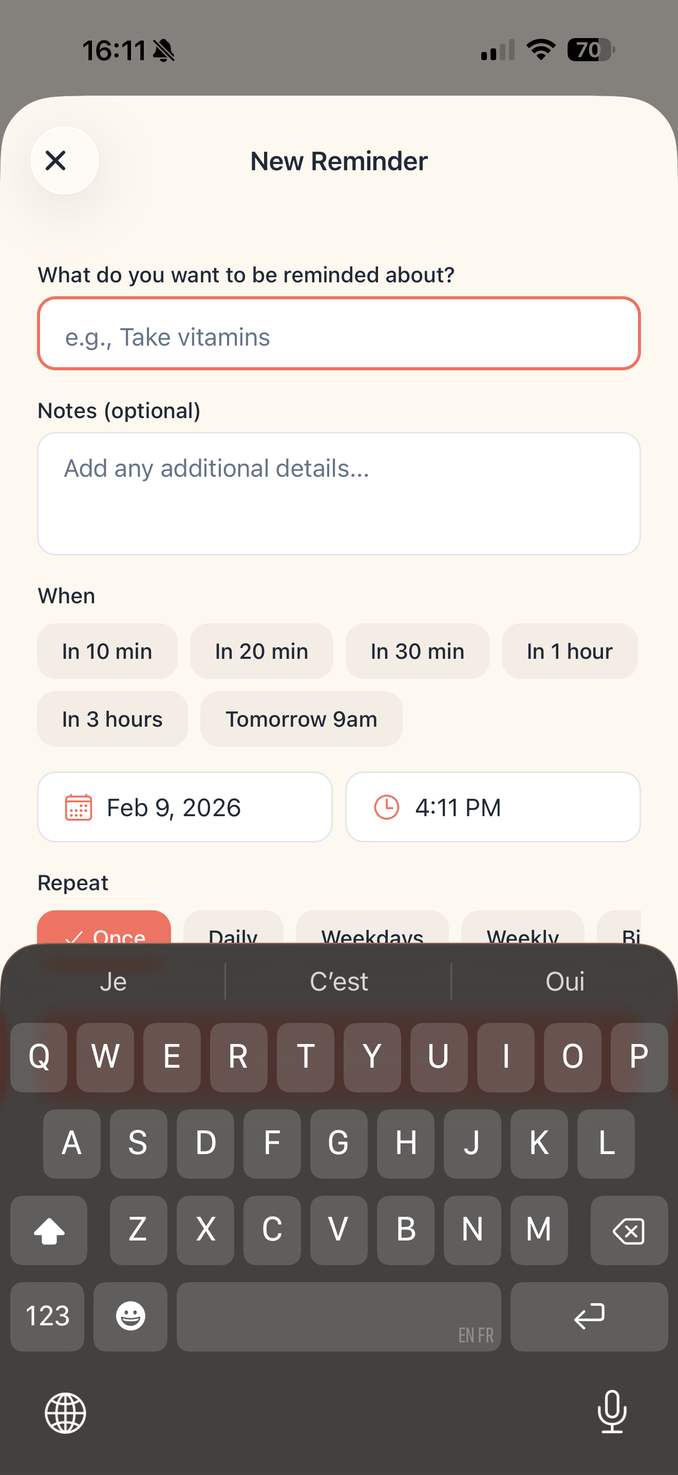 Nudge app - Create reminder