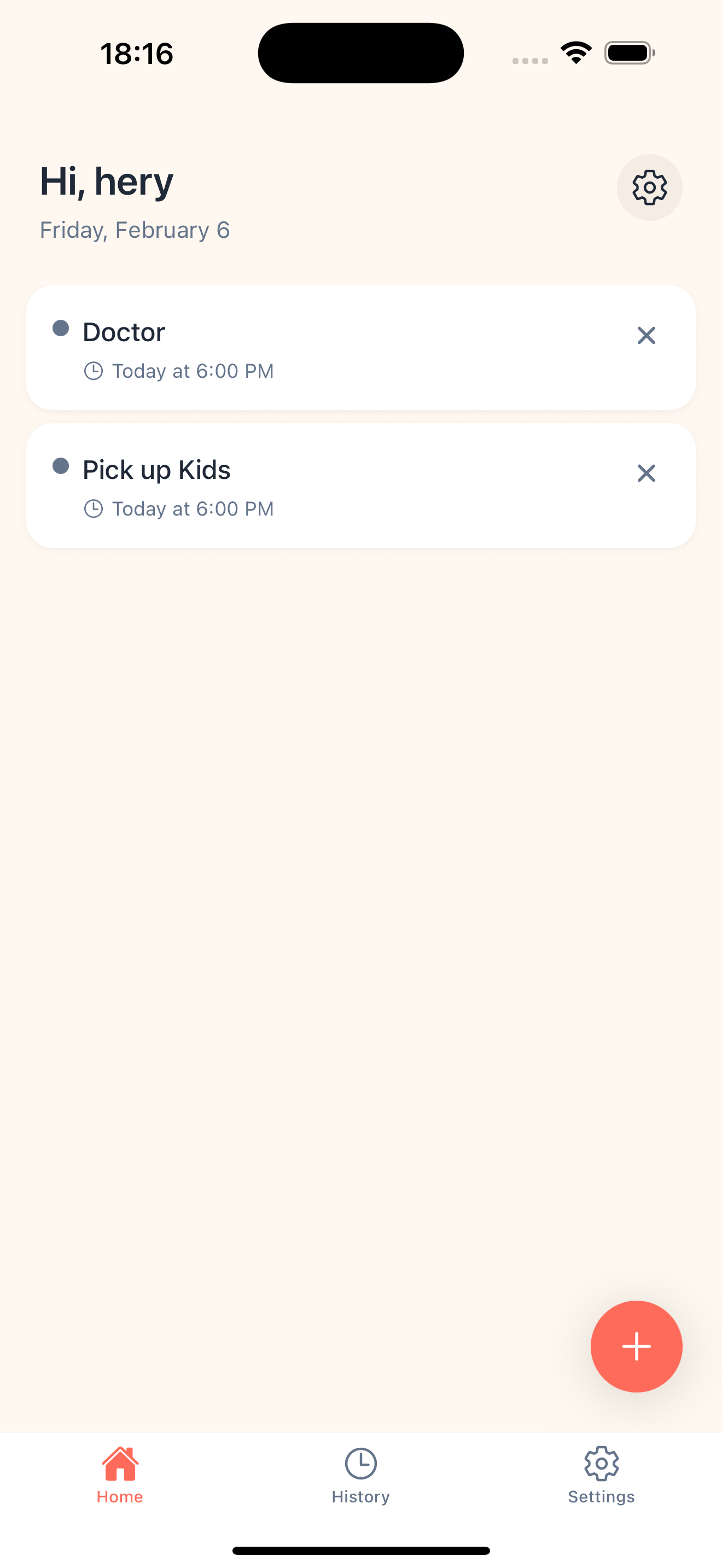 Nudge app - Home screen